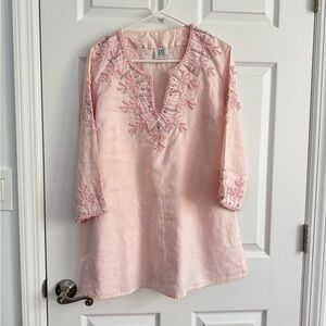 Embroidered Pink Linen Top South Asian Indie Boho Pink Top